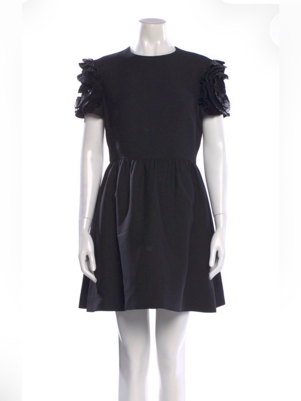 Valentino Black Short Sleeve Ruffle Mini Dress